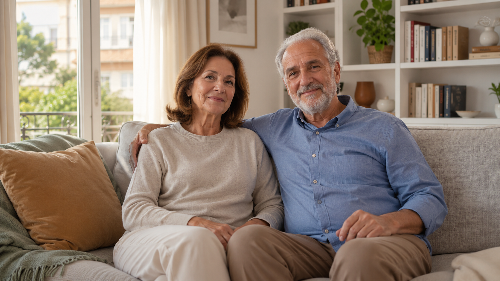 Pareja en el salón de su hogar